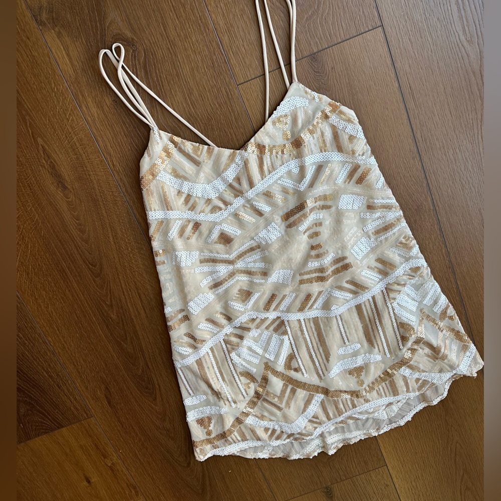 Show Me Your MuMu Cream and White Geometric Sequined Sparkling Mini Dress - Picture 6 of 16